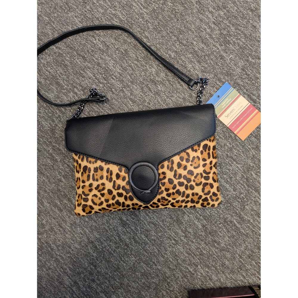 Seven Days Black‎ Leopard Print Crossbody Bag Clutch NWT